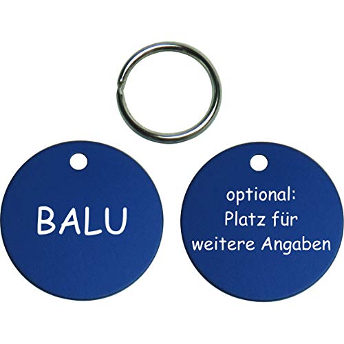 einfache runde Hundemarke mit Gravur auf beiten Seiten (M (30mm), blau) von GravoTech