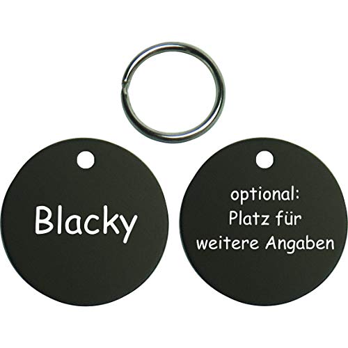einfache runde Hundemarke mit Gravur auf beiten Seiten (M (30mm), schwarz) von GravoTech