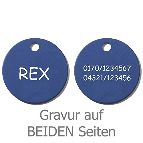 einfache runde Hundemarke mit Gravur auf beiten Seiten (S (25mm), blau) von GravoTech