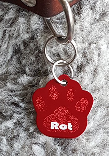 Gravuren.store 2 Stück Pfote Hundemarke Schlüsselanhänger aus Aluminium, Lasergravur, Dog Tag, Adressanhänger (Rot) von Gravuren.store
