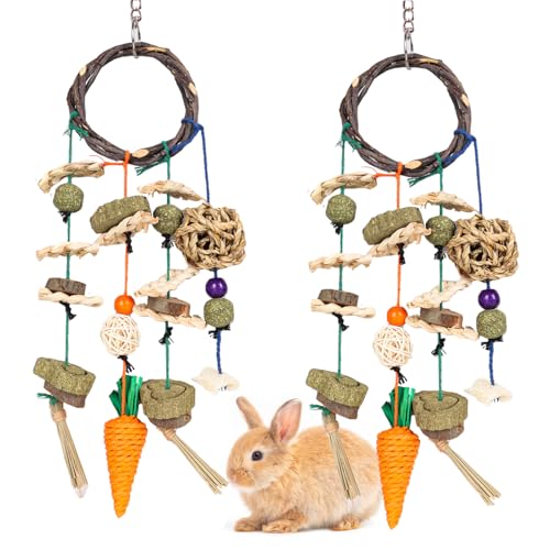 Grddaef Kaninchen Kauspielzeug, Hasenkäfig Hängespielzeug Rattan Ring Leckerlis Zähneknirschen für Kaninchen Meerschweinchen Chinchilla Hamster Frettchen von Grddaef