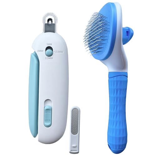 Fellpflegeset, Nagelknipser und Haarbürste für Hunde und Katzen, selbstreinigende Zupfbürste mit Entriegelungsknopf, Fellbürste für Katzen, Fellpflege, Kamm, Katzennagelknipser mit Nagelfeile, Fellpflegeset, Nagelknipser und Haarbürste für Hunde und Katzen, selbstreinigende Zupfbürste mit Entriegelungsknopf, Fellbürste für Katzen, Fellpflege, Kamm, Katzennagelknipser mit Nagelfeile, von Greafotec