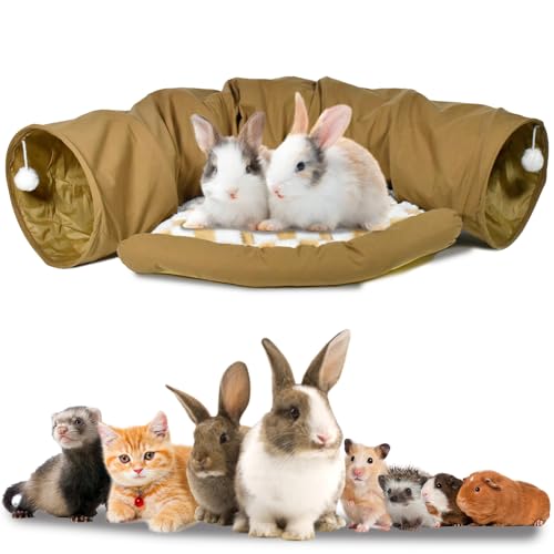 Greatbond Bunny Tunnel Bett, 2-in-1 zusammenklappbare Tunnelröhren, Kaninchenspielzeug, Hasenversteck mit abnehmbarer Bettmatte für Katzen, Kätzchen, Kaninchen, Frettchen, Guniea-Schweine von Greatbond