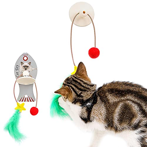 Greatideal Saugnapf Lustiger Katzenstab Lustige Katze Artefakt Katze Selbstheilendes Glockenball-Spielzeug mit knusprigem Klang zum Entspannen und Erhöhen der Übung von Greatideal