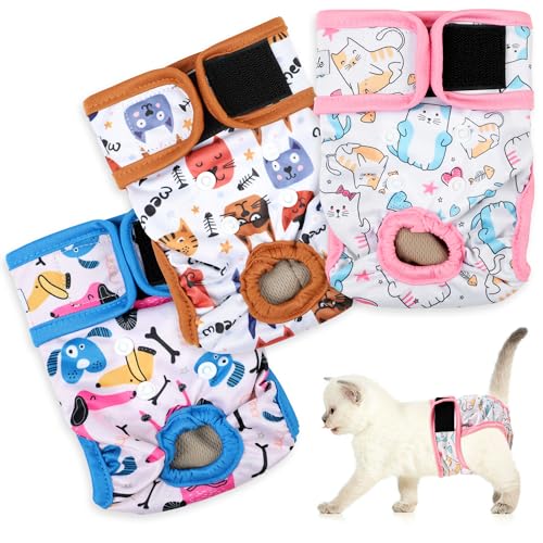 Wiederverwendbare Katzenwindeln, 3er-Pack, mit guter Saugfähigkeit für weibliche und männliche Katzen, klein, einfach anzuziehen, bezaubernd, sichere Passform Wiederverwendbare Katzenwindeln, 3er-Pack, mit guter Saugfähigkeit für weibliche und männliche Katzen, klein, einfach anzuziehen, bezaubernd, sichere Passform von Grecle
