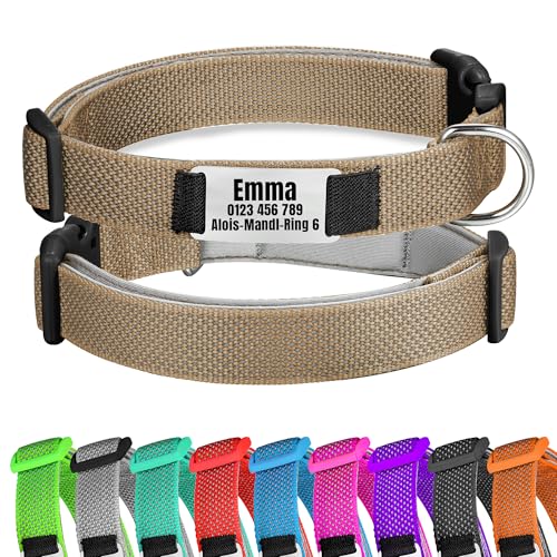 Braun Hundehalsband Reflektierendes gepolstertes Nylon verstellbar mit Schnalle Personalisiert mit Namen und Telefonnummer für große Hunde, XL von Gredstar