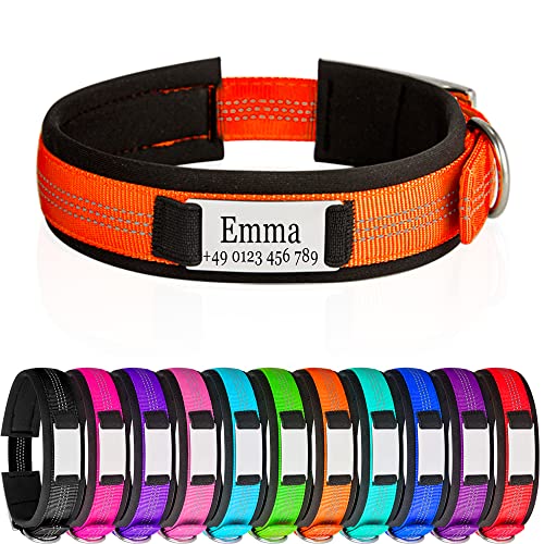 Hundehalsbänder mit Metallschnalle Reflektierende Hundehalsband mit Namensplakette Personalisiertes Nylon Halsband mit weich Gepolstertes Neopren Halsbänder mit Gravur von Gredstar