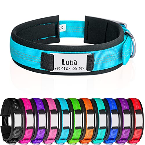 Hundehalsbänder mit Metallschnalle Reflektierende Hundehalsband mit Namensplakette Personalisiertes Nylon Halsband mit weich Gepolstertes Neopren Halsbänder mit Gravur von Gredstar