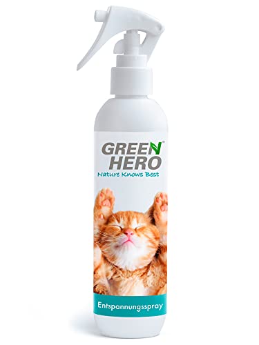 Green Hero Entspannungsspray 250 ml für Katzen enthält beruhigende Duftstoffe wie Baldrian, Lavendel und natürliche Katzenminze für Wohlbefinden und Entspannung von Green Hero