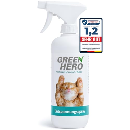 Green Hero Entspannungsspray 500 ml für Katzen enthält beruhigende Duftstoffe wie Baldrian, Lavendel und natürliche Katzenminze für Wohlbefinden und Entspannung von Green Hero