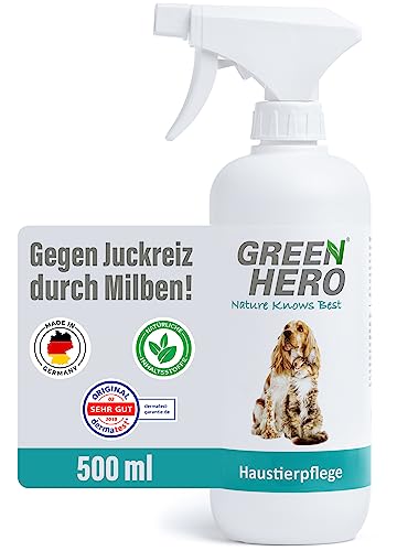 Green Hero Mittel gegen Juckreiz bei Milben 500 ml für Hunde & Katzen | Haustierpflege Spray unterstützt den Regenerationsprozess bei Grasmilben Milben Räude Reizungen Läusen Anti Juckreiz von Green Hero