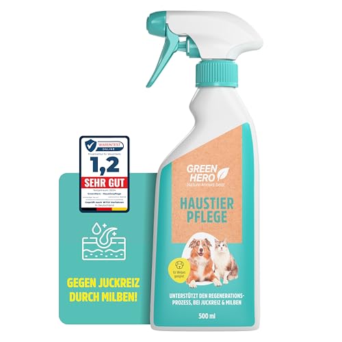 Green Hero Mittel gegen Juckreiz bei Milben 500 ml für Hunde & Katzen | Haustierpflege Spray unterstützt den Regenerationsprozess bei Grasmilben Milben Räude Reizungen Läusen Anti Juckreiz von Green Hero