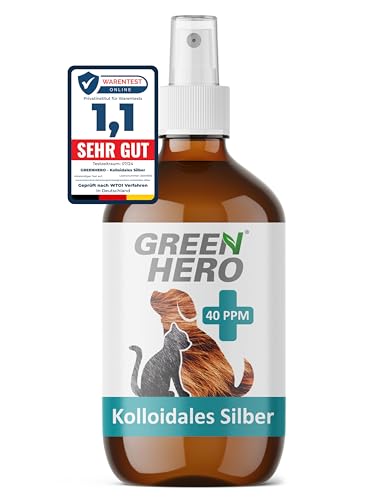 Green Hero Kolloidales Silber Spray 40 PPM 250 ml für Hunde & Katzen | Pflegendes Wundspray und Mittel gegen Juckreiz von Green Hero