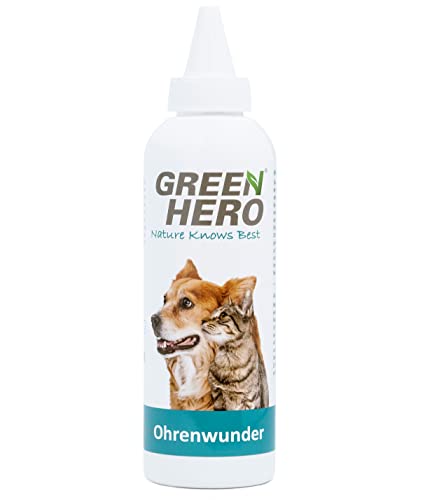 Green Hero Ohrenwunder pflegt das Ohr und unterstützt den Regenerationsprozess bei Ohrmilben Juckreiz Entzündungen Infektionen Läusen für Hund und Katze 200ml von Green Hero