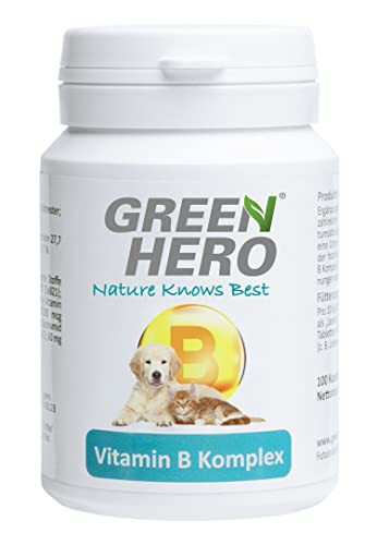 Green Hero Vitamin B-Komplex für Hund und Katze Vitamin B1, B2, B6, B12, K3, Calcium-D-Pantothenat und Folsäure für Energiestoffwechsels und zur Unterstützung der Nervensystem-Funktion 100 Tabletten von Green Hero