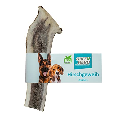 GreenHero Hirschgeweih Kausnack Größe L - 14 cm natürlicher und nachhaltiger Kauknochen aus Hirsch Geweih für Hunde langlebig zur Unterstützung von Kiefer und Zähnen von Green Hero