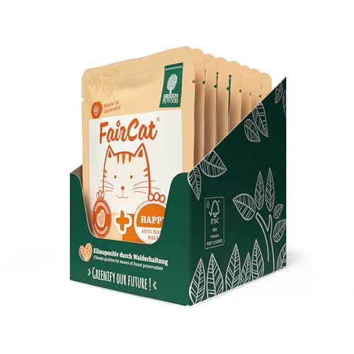 Green Petfood FairCat Happy (8 x 85 g) - Getreidefreies Katzenfutter, Katzennassfutter mit Tierwohl-Hühnchen, anti Haarballen, Katzenfutter Nass mit angenehmen Duft, 8er Pack von Green Petfood