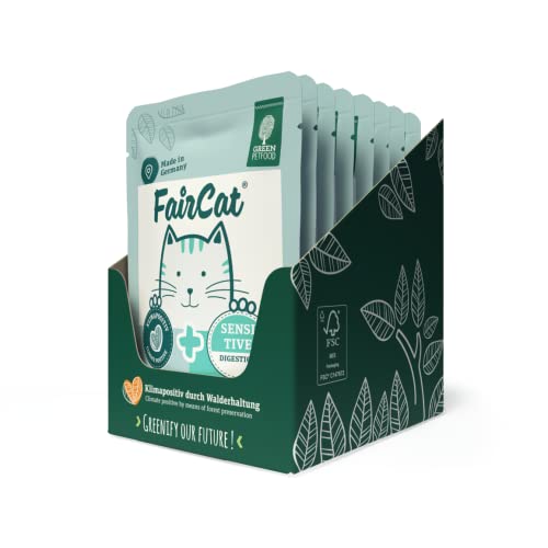 Green Petfood FairCat Sensitive (8 x 85 g), getreidefreies Katzenfutter mit Flohsamenschalen & Fenchel, Katzennassfutter für ausgewachsene und wählerische Katzen, Katzenfutter mit angenehmen Duft von Green Petfood