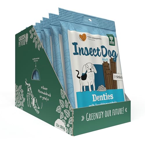Green Petfood InsectDog Denties (13 x 180 g) | Adult | Premium Kausnack für Hunde | Insektenprotein & Kartoffel | Leckerli, Snack & Zahnpflege in einem | getreidefrei | Ergänzungsfutter | 13er Pack von Green Petfood