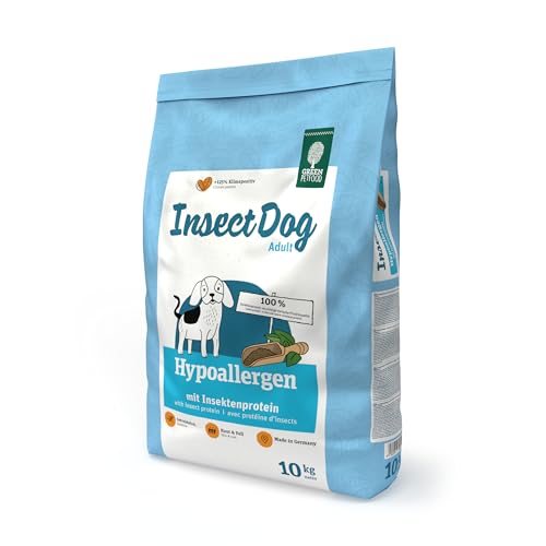 Green Petfood InsectDog Hypoallergen (1 x 10 kg), getreidefreies, Trockenfutter für ausgewachsene, empfindliche, mit Insektenprotein, Futter für allergische Hunde, 1er Pack von Green Petfood