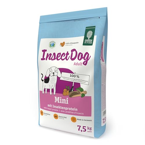 Green Petfood InsectDog Mini (1 x 7,5 kg) | Adult Mini | Premium Trockenfutter für ausgewachsene kleine Hunde | Insektenprotein als einziges tierisches Protein | weizenfrei | Hundefutter | 1er Pack von Green Petfood