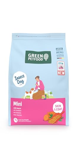 Green Petfood InsectDog Mini mit Insekten (1 x 3 kg) | Adult Mini | Premium Trockenfutter für ausgewachsene kleine Hunde | Süßkartoffel & Erbse | getreidefrei | extrakleine Kroketten | 1er Pack von Green Petfood
