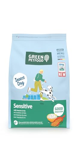 Green Petfood InsectDog Sensitive mit Insekten & Reis (1 x 3 kg) | Adult | Premium Trockenfutter für ausgewachsene Sensible Hunde | Insekten als einziges tierisches Protein | weizenfrei | 1er Pack von Green Petfood