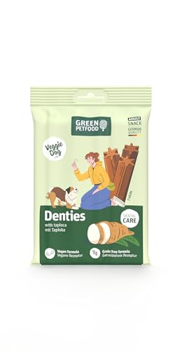Green Petfood VeggieDog Denties (13 x 180 g) | Adult | Premium Kausnack für Hunde mit Tapioka & Kartoffel | Leckerli, Snack & Zahnpflege in einem | vegan | getreidefrei | Ergänzungsfutter | 13er Pack von Green Petfood