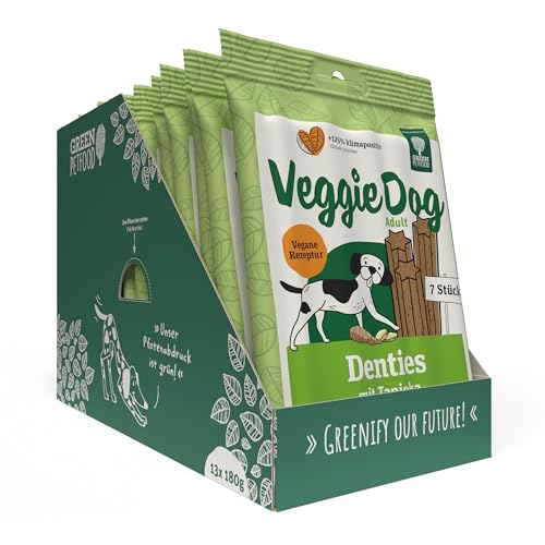 Green Petfood VeggieDog Denties (13 x 180 g) | Adult | Premium Kausnack für Hunde | Tapioka & Kartoffel | Leckerli, Snack & Zahnpflege in einem | vegan | getreidefrei | Ergänzungsfutter | 13er Pack von Green Petfood