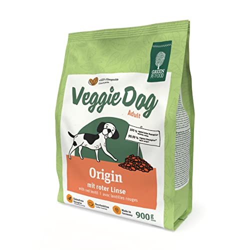 Green Petfood VeggieDog Origin (5 x 900 g), vegetarisches Hundefutter mit roter Linse und glutenfreie Rezeptur, nachhaltiges Trockenfutter für ausgewachsene Hunde, auch als Hundeleckerli geeignet von Green Petfood