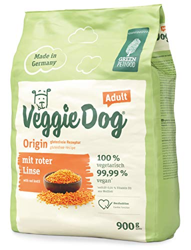 Green Petfood VeggieDog Origin (5 x 900 g), vegetarisches Hundefutter mit roter Linse und glutenfreie Rezeptur, nachhaltiges Trockenfutter für ausgewachsene Hunde, auch als Hundeleckerli geeignet von Green Petfood