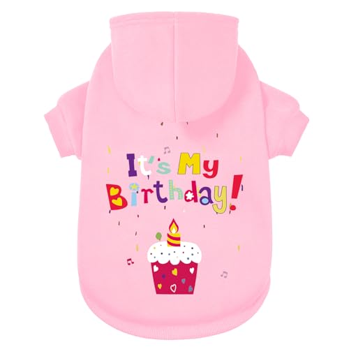 GreenJoy Hundepullover, Hunde-Kapuzenpullover für kaltes Wetter, Kapuzen-Sweatshirt für Hunde und Katzen, Rosa (It's My Birthday), Größe XL von GreenJoy