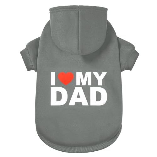 GreenJoy Hundepullover, Hunde-Kapuzenpullover für kaltes Wetter, Kapuzen-Sweatshirt für Welpen, Katzen, kleine, mittelgroße und große Hunde, Grau (I Love My Dad), Größe S von GreenJoy