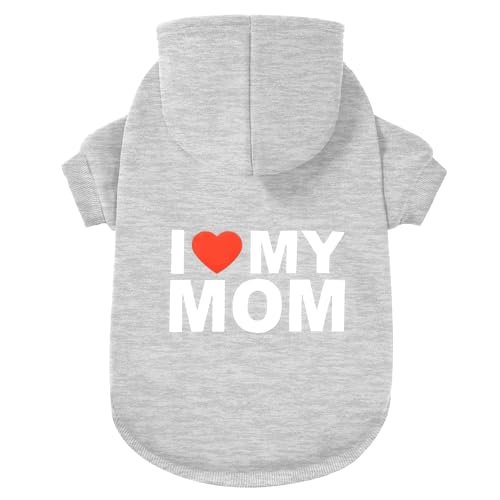 GreenJoy Hundepullover, Hunde-Kapuzenpullover für kaltes Wetter, Kapuzen-Sweatshirt für Welpen, Katzen, kleine, mittelgroße und große Hunde (Hellgrau (I Love My Mom), Größe XL von GreenJoy