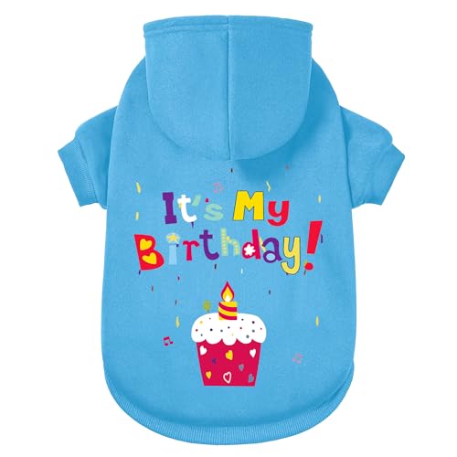GreenJoy Hundepullover für kaltes Wetter, Kapuzen-Sweatshirt für Welpen, Katzen, kleine, mittelgroße und große Hunde, Blau (It's My Birthday), Größe S von GreenJoy