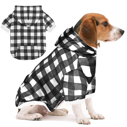 GreenJoy Hundepullover mit Karomuster, für Hunde und Katzen, warm und weich, für kaltes Wetter, für Weihnachten (Schwarz, Größe M) von GreenJoy