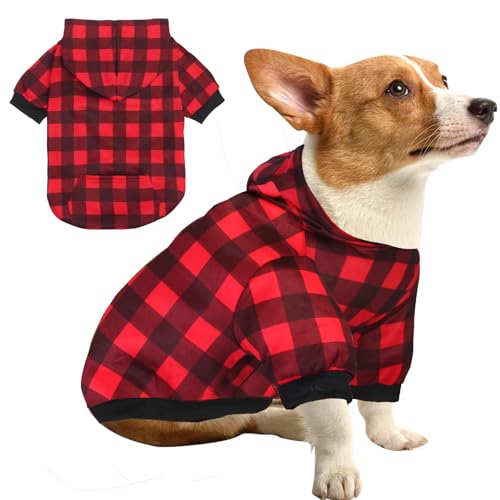 GreenJoy Karierter Hundepullover, Kapuzen-Sweatshirts für Hunde, Katzen, warme und weiche Kaltwettermäntel für Weihnachten und den Alltag. (Plaid, klein) von GreenJoy