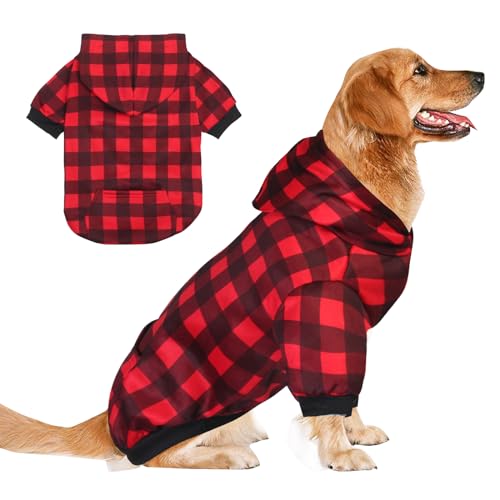 GreenJoy Karierter Hundepullover, Kapuzen-Sweatshirts für Hunde und Katzen, warme und weiche Kaltwettermäntel für Weihnachten und den Alltag. (Plaid, X-Large) von GreenJoy