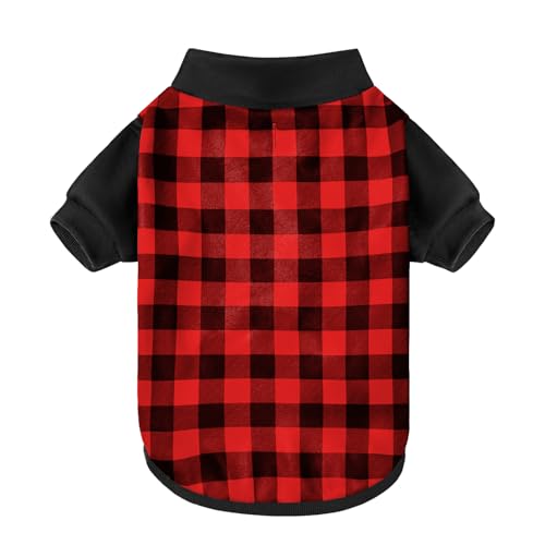 GreenJoy Kariertes Hunde-Weihnachtsoutfit – Rollkragenpullover mit Loch für die Leine, weich und warm, für kaltes Wetter, perfekt für Weihnachten (Rot und Schwarz, Größe XX-Large) von GreenJoy