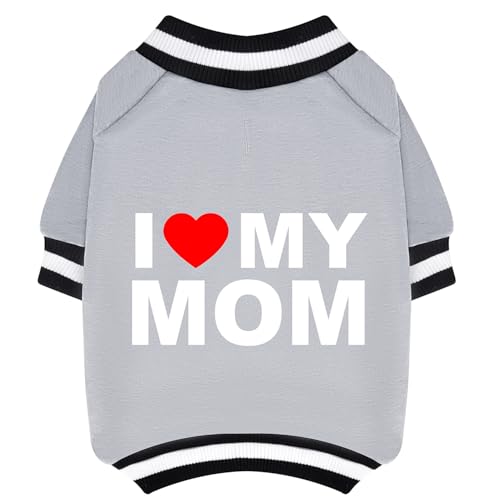 GreenJoy Süßer Hundepullover – dehnbarer Hundepullover, Sweatshirt, weiche und warme Winterkleidung für Jungen und Mädchen, geeignet für Welpen und erwachsene Hunde, Hellgrau (I Love My Mom), Größe M von GreenJoy