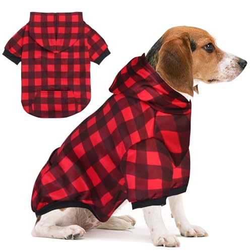 Plaid Dog Sweaters Hoodies Sweatshirts for Dogs Cats, Warm and Soft Cold Weater Coats for Christmas and Everyday Wear (Large) von GreenJoy