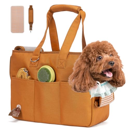 Hundetragetasche für kleine Hunde mit 5 großen Taschen, tragbare Haustier-Tragetasche, Katzentragetasche, Crossbody-Tragetasche, zusammenklappbar, ideal für Business, Reisen und Ausflüge von GreenLovesPet