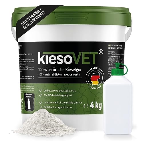 GreenPet KiesoVet Kieselgur für Hühner 4kg - Reine biologische Diatomeenerde inkl. Stäubeflasche im Eimer, Kieselerde Pulver, Bio Produkt für Hühnerställe, Hühner & Geflügel Betriebe von GreenPet