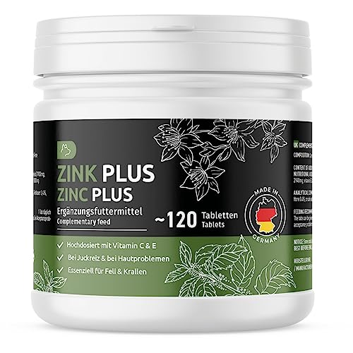 GreenPet Zink für Hunde 120 Tabletten - Zinktabletten Plus Vitamine bei trockener Haut, Juckreiz Hund, Haarausfall, Immunsystem, Fellwechsel, Zink Hund für Krallen & Fell von GreenPet