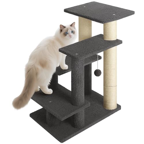 4-stufige Haustiertreppe für Katzen/Hunde, Katzentreppe mit Sisal-Kratzbaum, Katzentreppe für ältere Katzen, Haustiertreppe für Hochbett und Couch, Katzenleiter für Indoor-Katzen von GreenPetopia