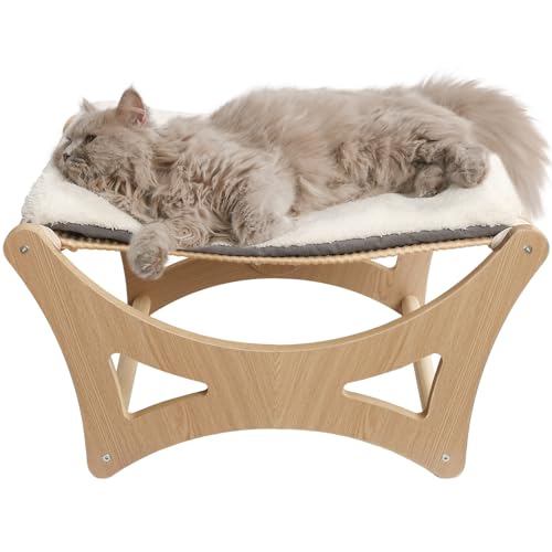 Katzenbetten aus Holz mit Natursisal-Kratzmatte, Katzenhängemattenbett mit abnehmbarem weichem Kissen, Katzenkratzbett mit Holzrahmen, erhöhtes Katzenbett für Indoor-Katzen, Katzenkratzbett, 50 cm L x Katzenbetten aus Holz mit Natursisal-Kratzmatte, Katzenhängemattenbett mit abnehmbarem weichem Kissen, Katzenkratzbett mit Holzrahmen, erhöhtes Katzenbett für Indoor-Katzen, Katzenkratzbett, 50 cm L x von GreenPetopia