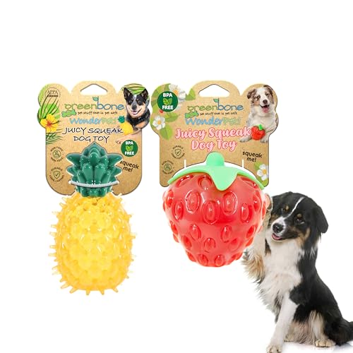 Greenbone Quietschendes Hundespielzeug-Bundle - Langlebiges bissfestes Fruchtspielzeug für Hunde - Interaktives Erdbeer- & Ananas-Kauspielzeug - BPA-frei, quietschend, Zahnnoppen für saubere Zähne Greenbone Quietschendes Hundespielzeug-Bundle - Langlebiges bissfestes Fruchtspielzeug für Hunde - Interaktives Erdbeer- & Ananas-Kauspielzeug - BPA-frei, quietschend, Zahnnoppen für saubere Zähne von Greenbone