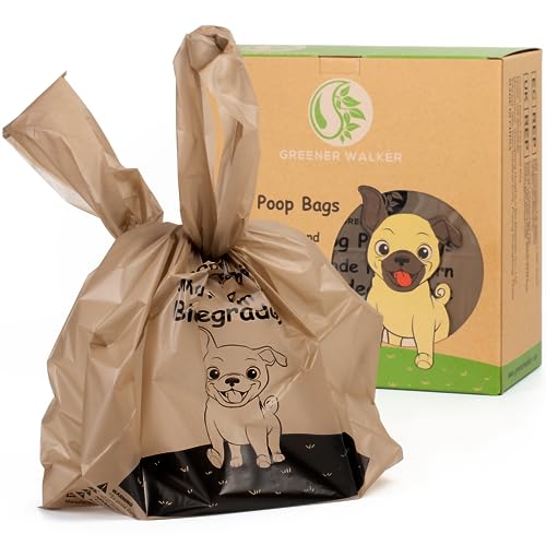 GREENER WALKER Hundekotbeutel mit henkeln biologisch abbaubare-600 Stück, 100% tropfsichere dick und stark Hundetüten(Braun) von Greener Walker