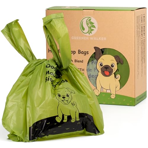 GREENER WALKER Hundekotbeutel mit henkeln biologisch abbaubare-600 Stück, 100% tropfsichere dick und stark Hundetüten(Grün) von Greener Walker