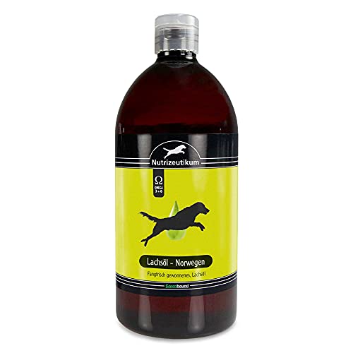 Greenhound Schecker Futteröl - 100% Lachsöl aus Norwegen - 1L - hochwertiges Öl vom norwegischen Lachs mit 84,5% ungesättigte Fettsäuren von Greenhound